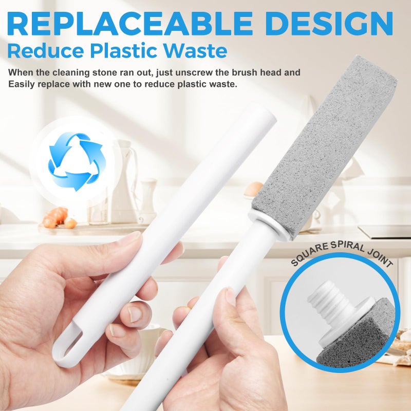 3 Pack Pumice Stone for Cleaning Gas Stove Grates & Top, Extra Long Handle Cleaner Pumice Stone for Oven, with 3 Replacement Heads - Image 2